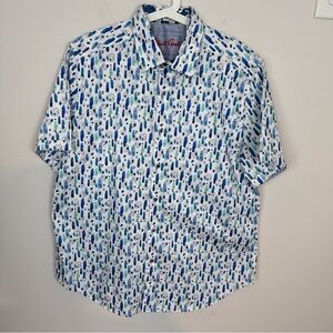 Robert Graham Multicolor Abstract Print Short Sleeve Button Up Shirt XL NWOT
